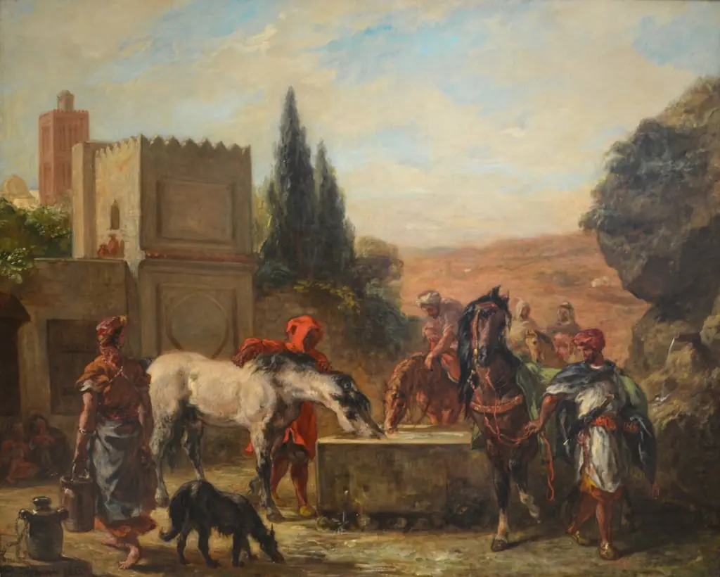 Horses at a Fountain, by Eugène Delacroix, oil, 1862