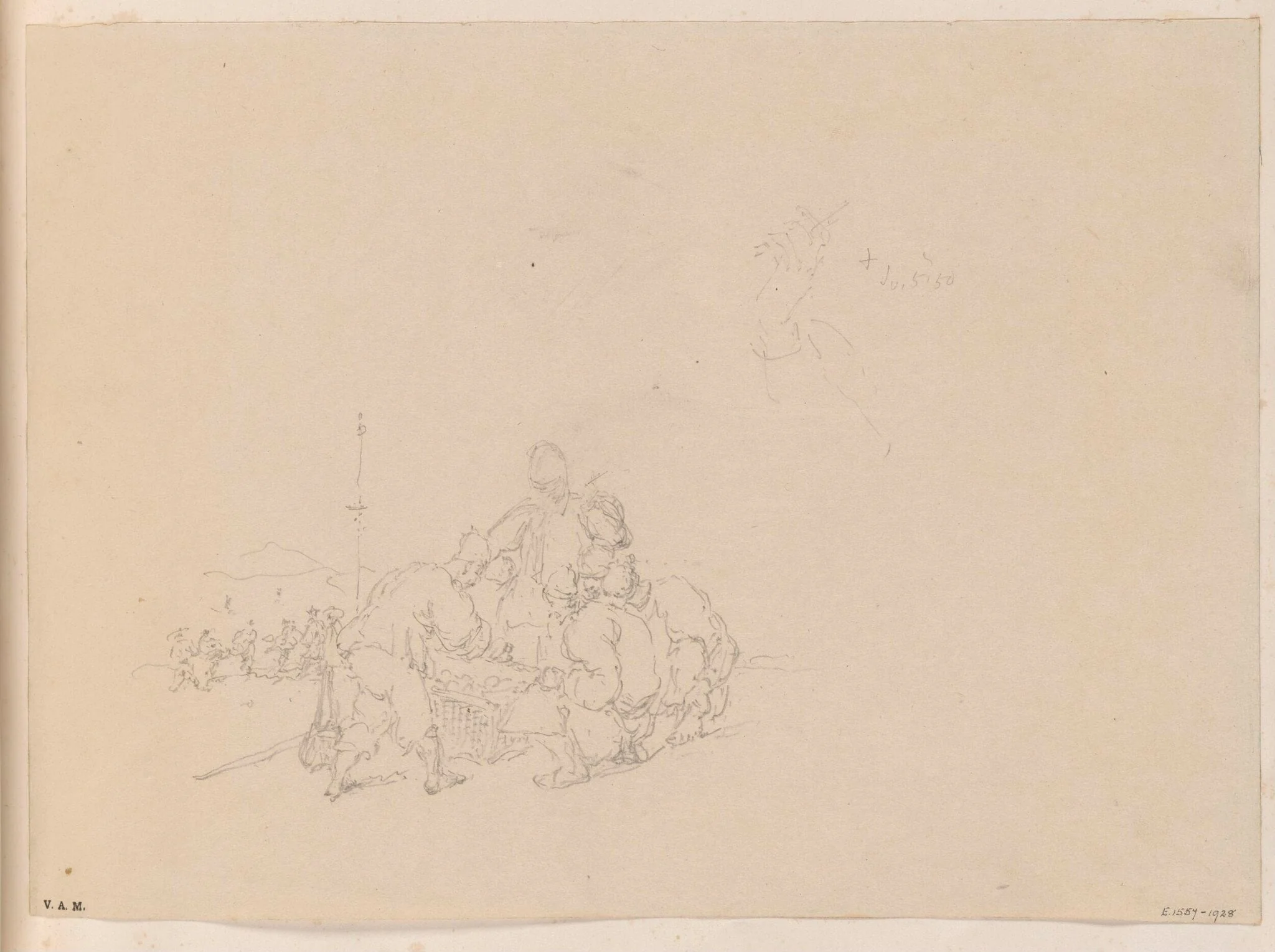 Chinese men surrounding a basket, detail
