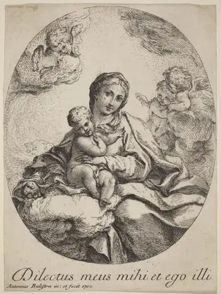 Virgin and Child on a Cloud, by Antonio Balestra, ink, 1702