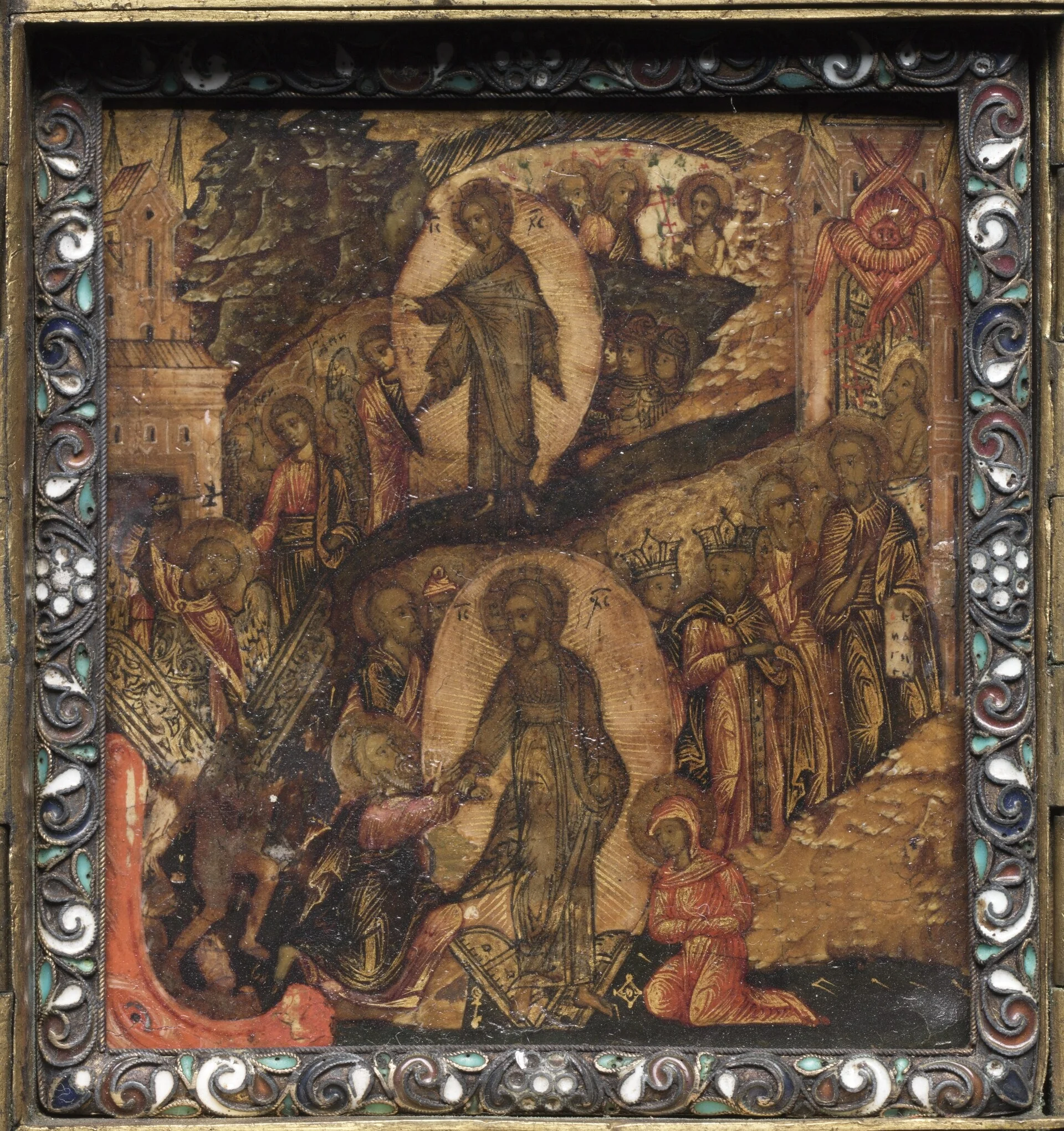 Portable Triptych Icon: The Resurrection and Anastasis, detail
