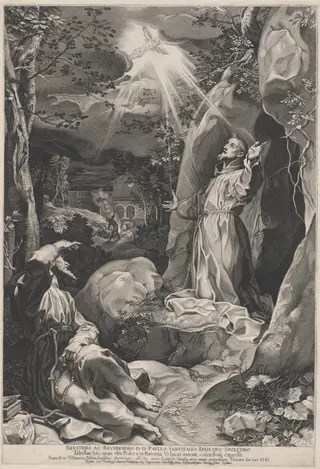 Saint Francis Receiving the Stigmata, by Francesco Villamena, ink, 1597