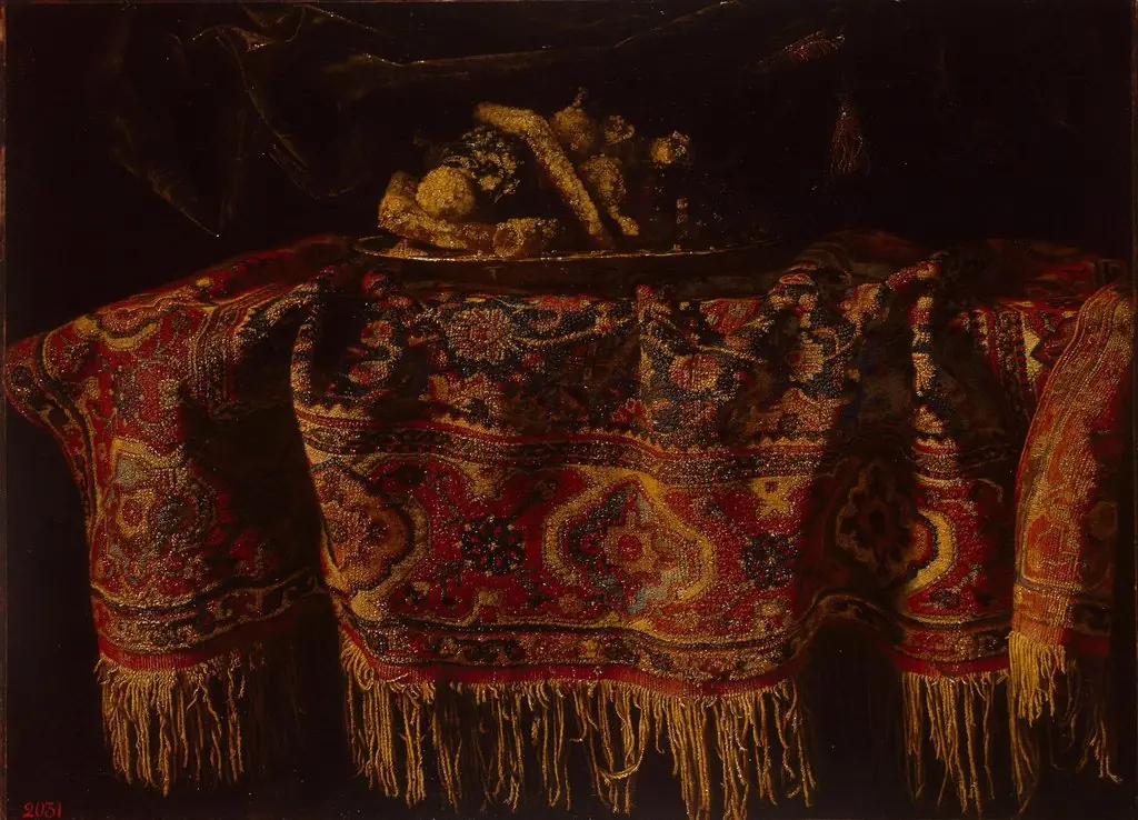 Still Life with an Oriental Carpet, by Francesco Maltese, oil, 1650