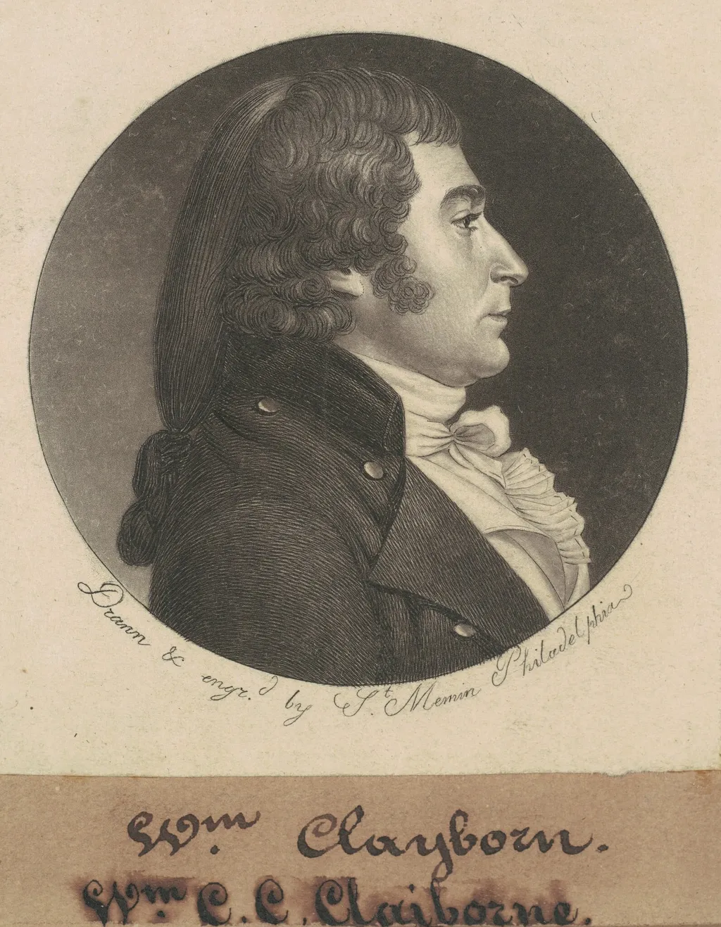 William Charles Cole Claiborne, by Charles B. J. Févret de Saint-Mémin, ink, 1798