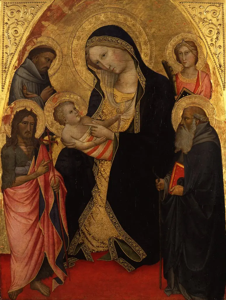 Madonna with the child, St. John the Baptist, St. Francis and St. Anthony and a martyr, by Agnolo Gaddi, paint, 1375