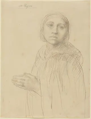 Study of Woman Praying, by Alphonse Legros, ink, 1874