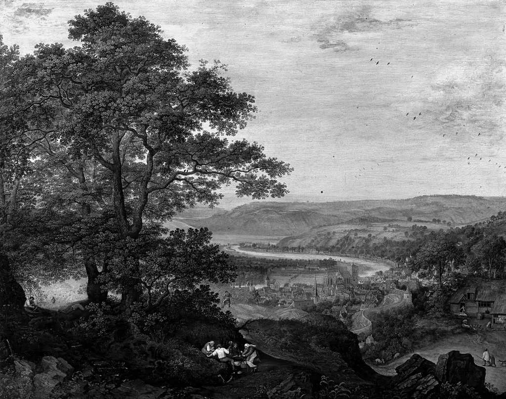 Mountain range landscape, by Lucas van Valckenborch, paint, 1567