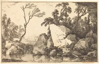A Rocky Pond, by Laurent de La Hyre, ink, 1640