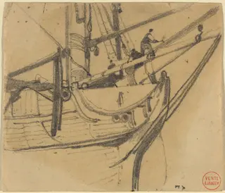 Men Repairing the Boom, by Eugène Isabey, graphite, 1844