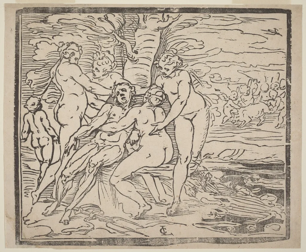 Death of Adonis, by Luca Cambiaso, ink, 1562