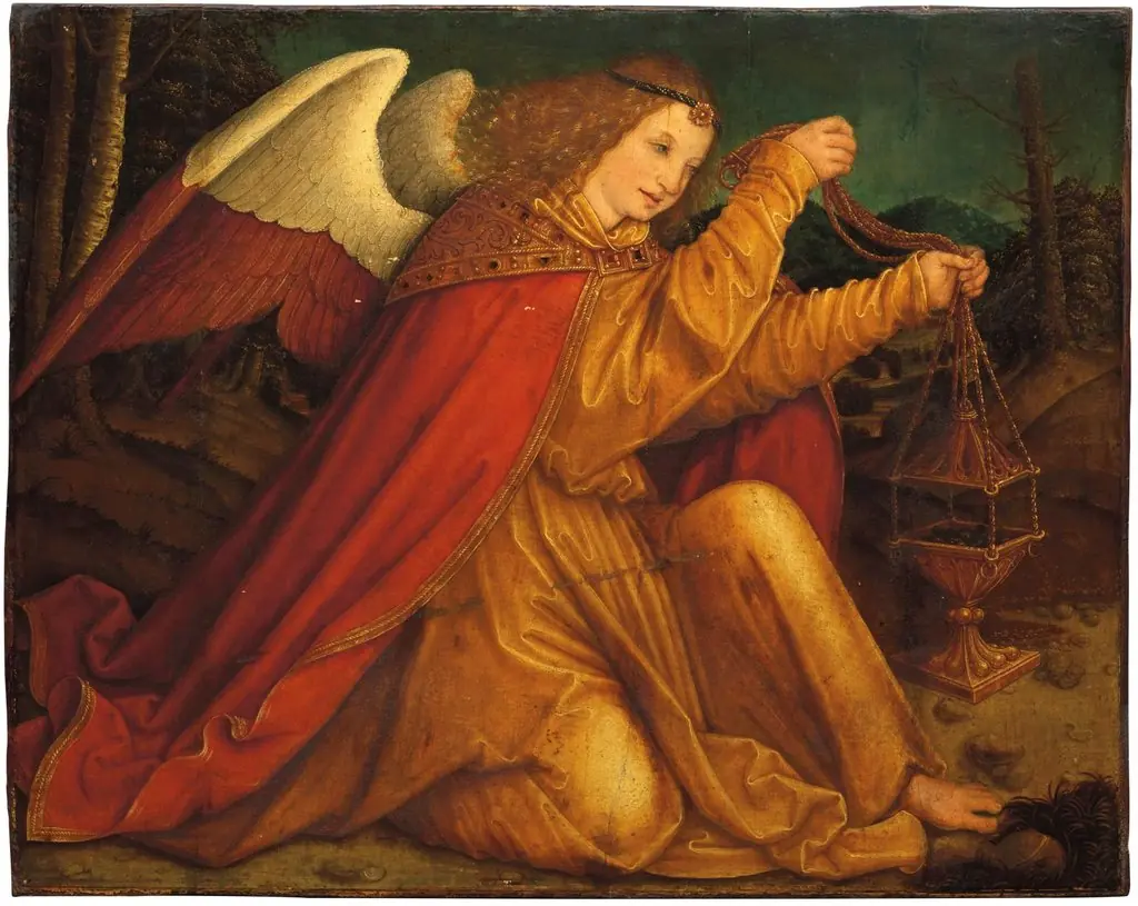 L’Ange thuriféraire vêtu d’une tunique jaune, by Bernhard Strigel, oil, 1520