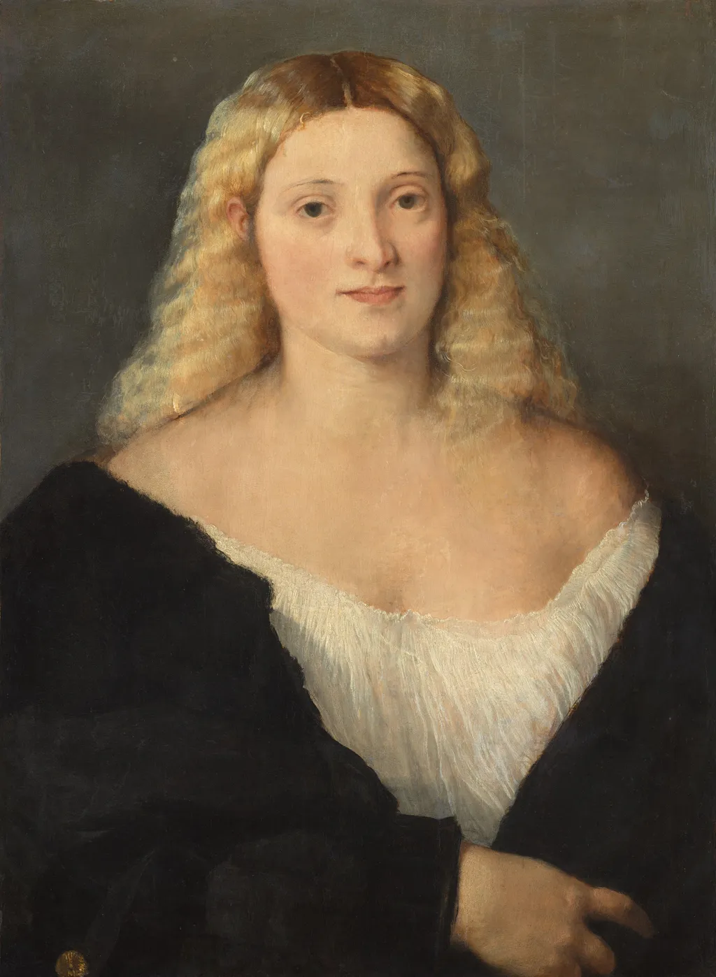 Young Woman in a Black Dress, by Titian, oil, 1520