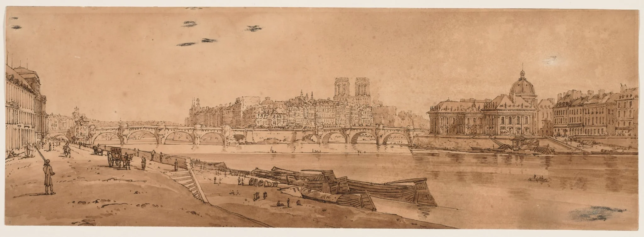 A Selection of Twenty of the Most Picturesque Views in Paris: View of Pont Neuf, part of the Louvre, Notre Dame, and the College of Four Nations, detail