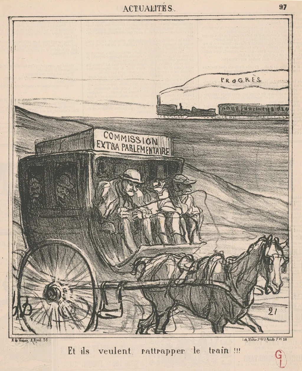Et ils veulent rattraper le train!!!, by Honoré Daumier, ink, 1870