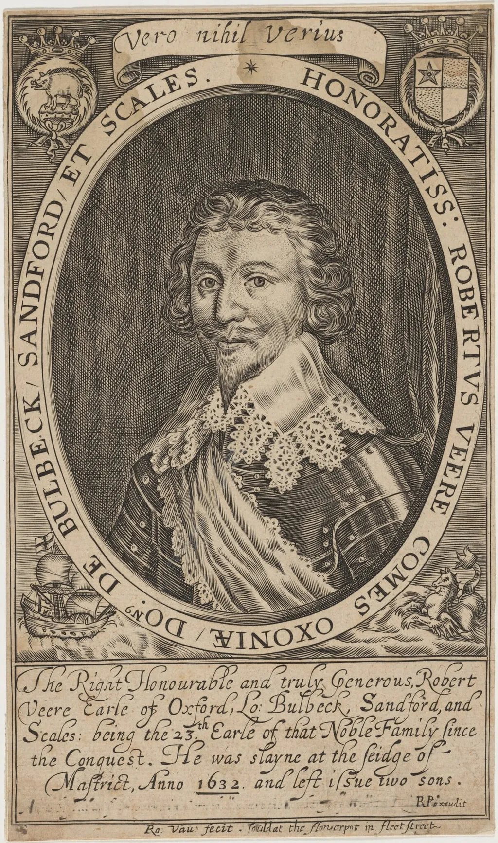 Robert de Vere, Earl of Oxford, by Robert Vaughan, ink, 1640