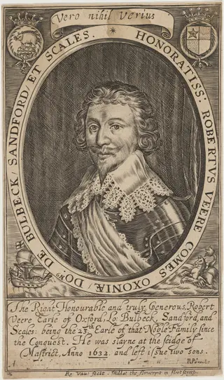 Robert de Vere, Earl of Oxford, by Robert Vaughan, ink, 1640