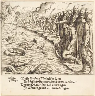 Moses Closing the Red Sea, by Augustin Hirschvogel, ink, 1548