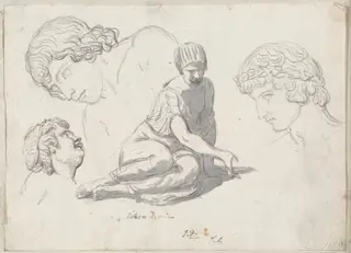 Dice-Thrower and Other Studies after Ancient Sculptures, by Jacques-Louis David, chalk, 1778
