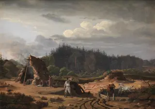 A Bog with Peat Cutters. Høsterkøb, North Zealand, by Fritz Petzholdt, oil, 1828