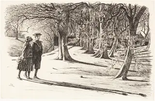 Two Children in the Snow, by George Du Maurier, ink, 1865