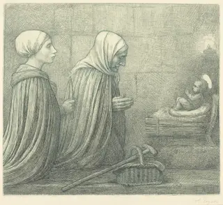 The Manger (La creche), by Alphonse Legros, ink, 1874