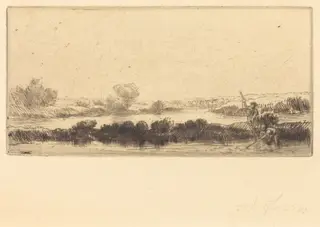 Landscape with Peat-bog; In the Marsh (Paysage des tourbieres; Dans les marais), by Alphonse Legros, ink, 1874