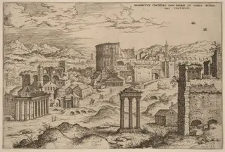 View of the Forum, by Hieronymus Cock, ink, 1550