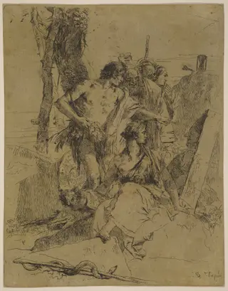 The Discovery of the Tomb of Punchinello, by Giovanni Battista Tiepolo, watercolor, 1754
