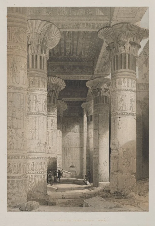 Egypt and Nubia, Volume I: View Under the Grand Portico of the Temple, Philae, detail
