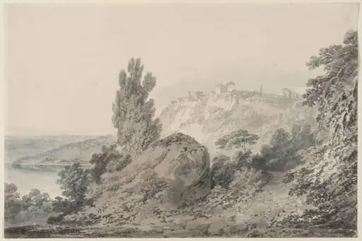 Lake and Town of Nemi, by Joseph Mallord William Turner, watercolor, 1800