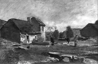 Houses in Optevoz, France, by Charles François Daubigny, oil, 1852