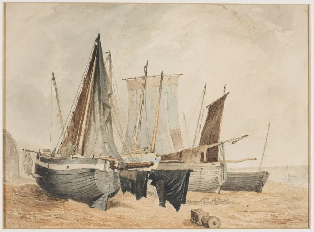 Fishing Boats on Sea-shore, by Henry Courtney Selous, watercolor