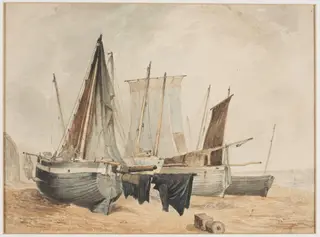 Fishing Boats on Sea-shore, by Henry Courtney Selous, watercolor