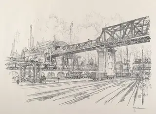 Gleisdreieck, by Joseph Pennell, ink, 1921