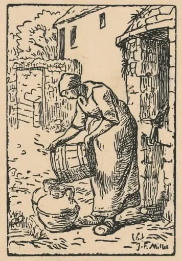 Woman Filling a Water Jug (Femme vidant un seau), by Jean François Millet, ink, 1864