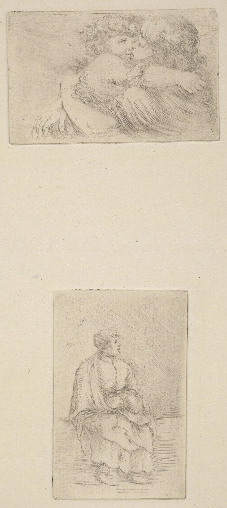 Two Children Embracing [upper half]; Seated Ecclesiast [lower half], detail
