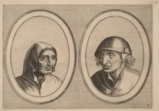 "Rijckje Schimmel-penninghs" and "Lubbert Leever-worst", by Johannes van Doetechum the Elder, ink, 1564