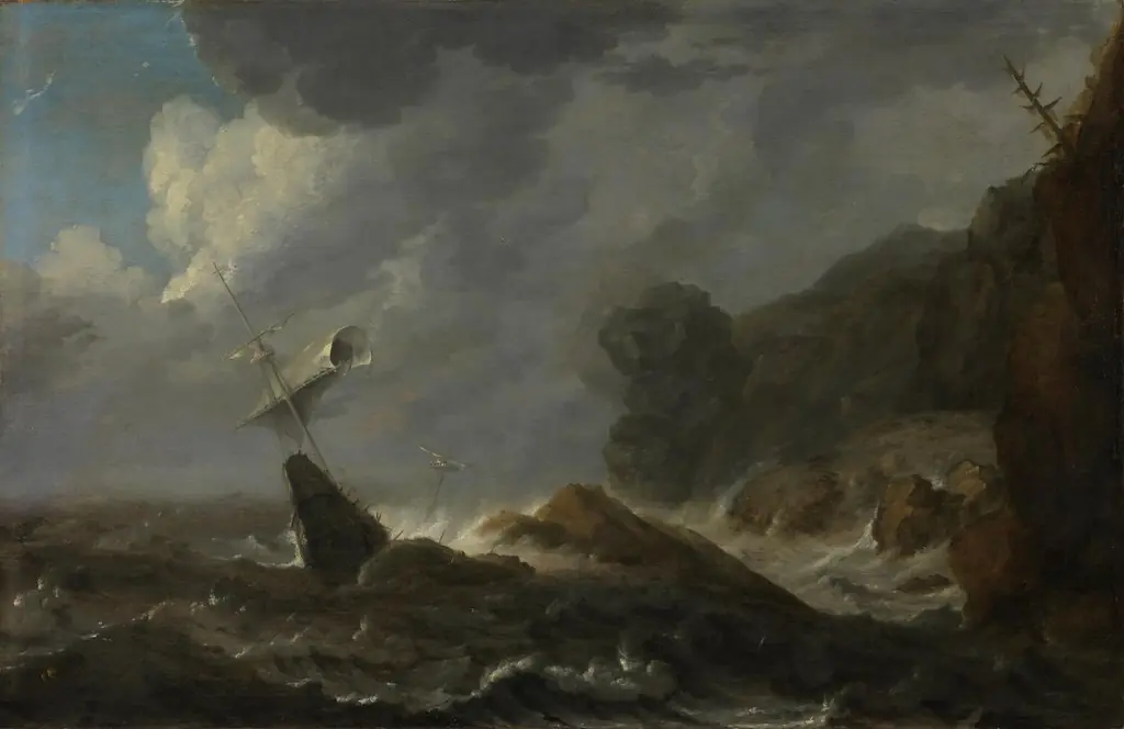 Shipwreck off a rocky coast, by Allart van Everdingen, oil, 1650