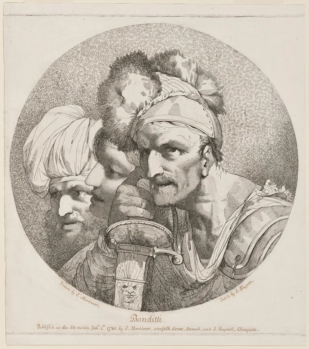 Banditti: Three Heads, by Joseph Haynes, ink, 1780
