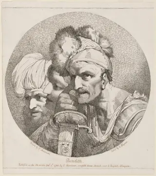 Banditti: Three Heads, by Joseph Haynes, ink, 1780