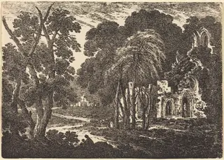 Ruined Abbey among Trees, by Richard Cooper II, ink, 1802