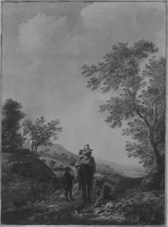 Landschaft mit Jagdgruppe (Art des), detail