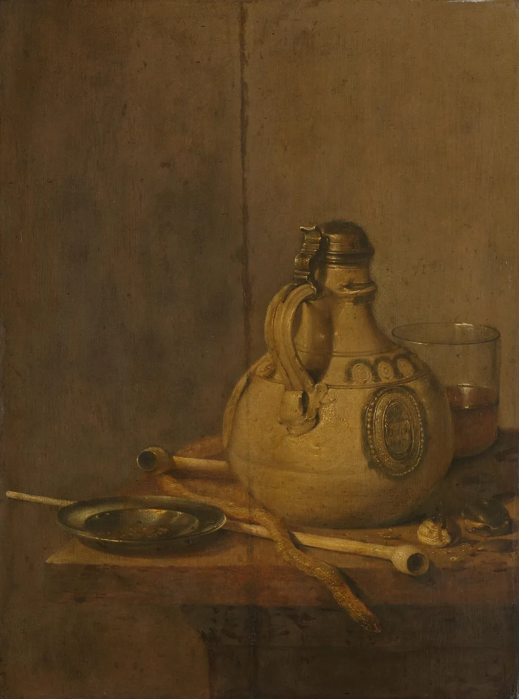 Still Life with Westerwald Jug and Smoking Paraphernalia, by Jan Treck, unspecified, 1647