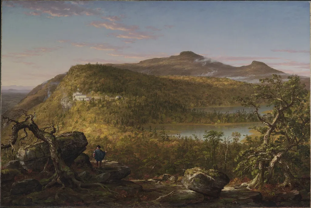 A View of the Two Lakes and Mountain House, Catskill Mountains, Morning, by Thomas Cole, oil, 1844