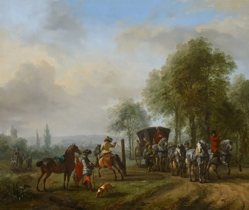 The Driving School, by Philips Wouwerman, oil, 1665