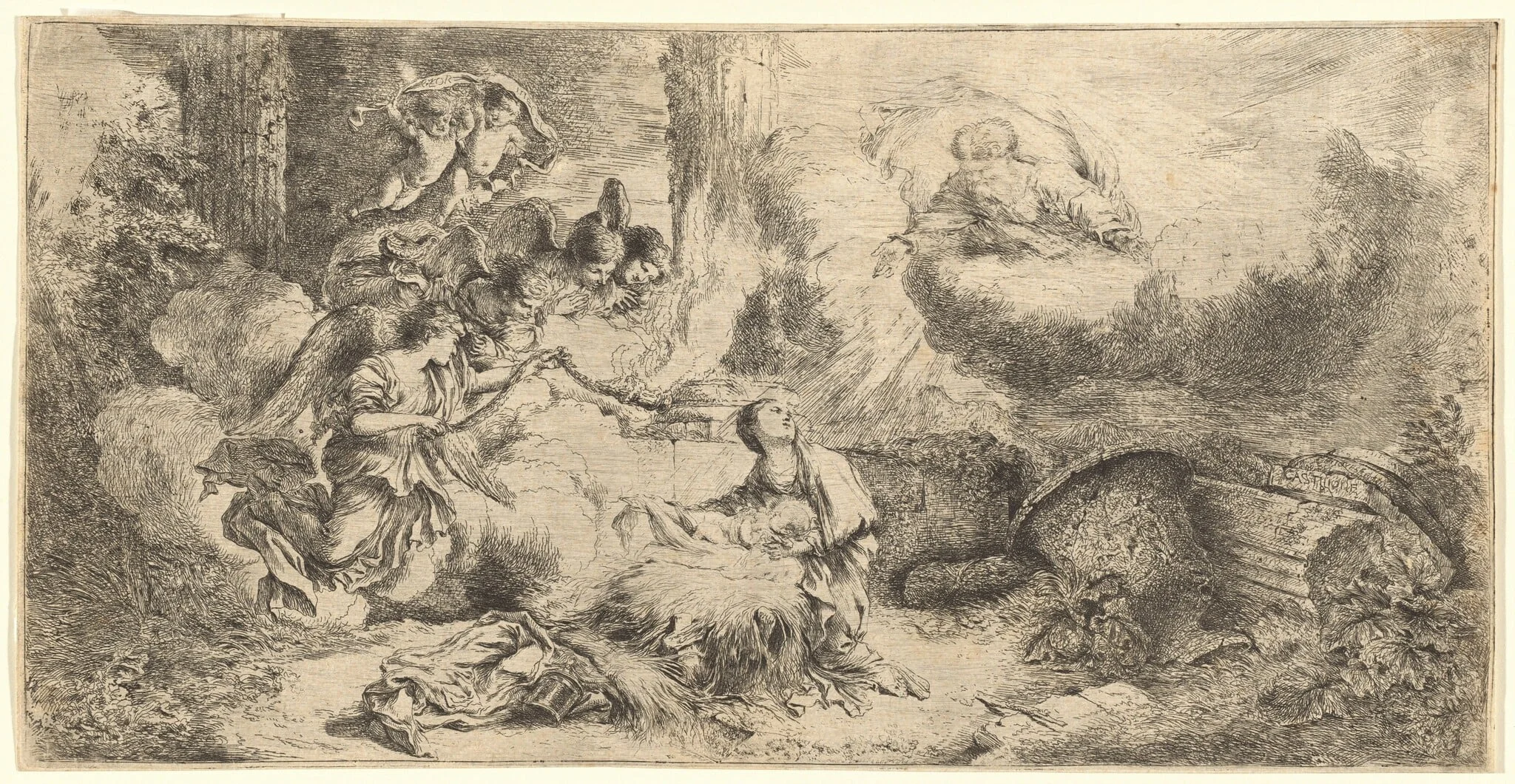 God the Father and Angels Adoring the Christ Child, detail
