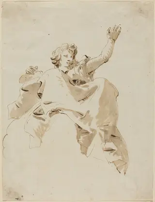 A Woman Seated on a Cloud, Seen from Below, by Giovanni Battista Tiepolo, ink, 1754