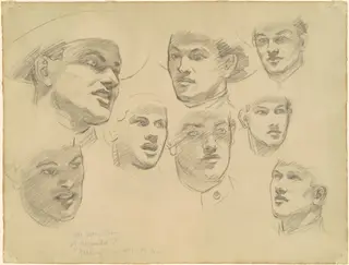 Studies for "Entering the War", by John Singer Sargent, charcoal, 1921