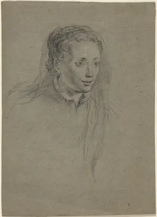 Young Woman with Braided Hair and a Veil, by Ottavio Leoni, chalk, 1610