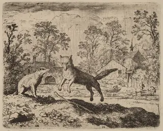 The Badger Imposes a Penance on Reynard, by Allart van Everdingen, ink, 1650