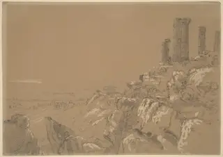 Temples of Juno, Lucina, and Concordia - Agrigentum, Sicily, by Thomas Cole, graphite, 1842